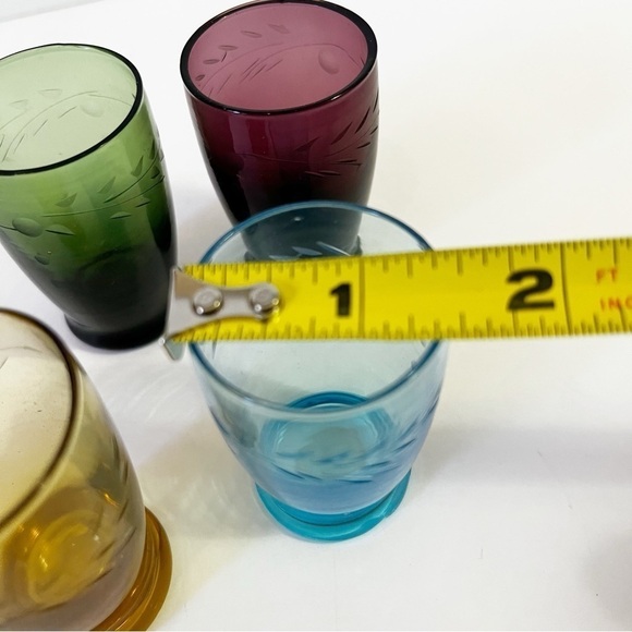 Depression Glass Wheat Pattern Cordial Shot Glass Multicolor Hand Cut Liqueur 4x - Picture 2 of 7